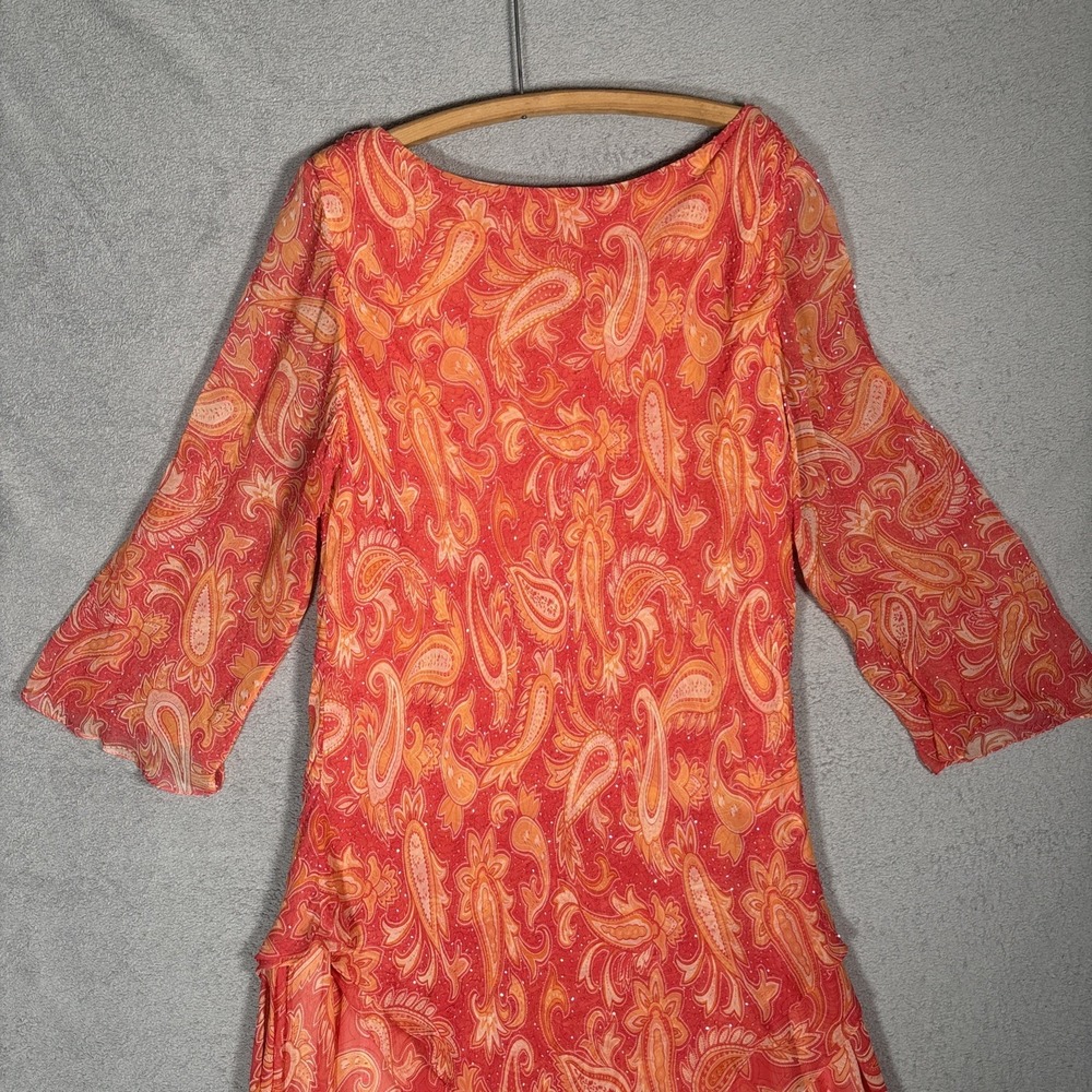 Terani Couture 100% Silk Beaded Paisley Maxi Dress Orange Coral Plus Size 22 - Picture 10 of 16